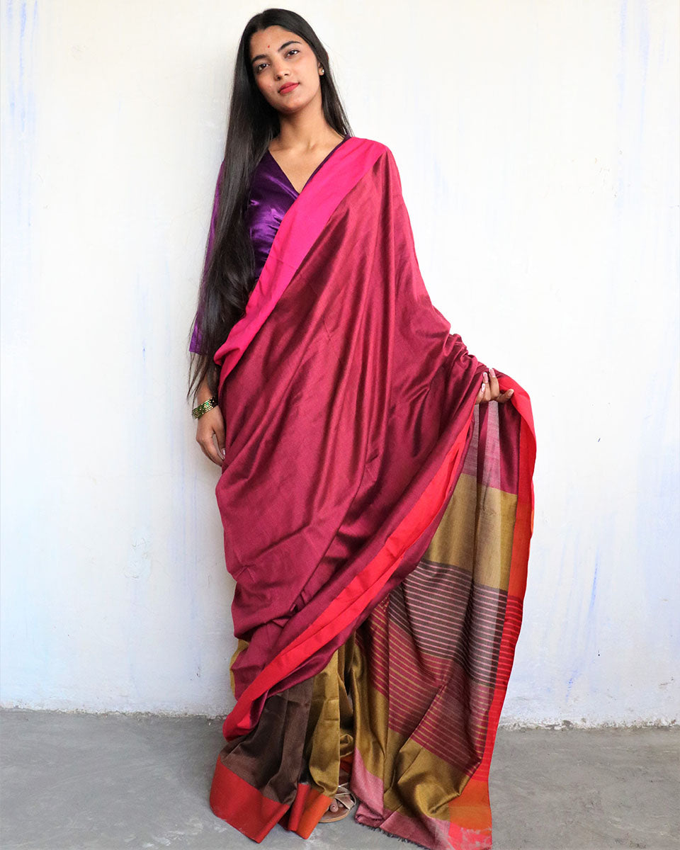Arushi Handwoven Pure Cotton Viscose Saree - Holi