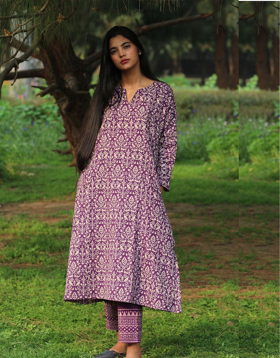 Kurta Set | Kurta | Cotton Kurta | Purple Kurti | Kurta set for women | Kurti pant set | Trendy kurta designs