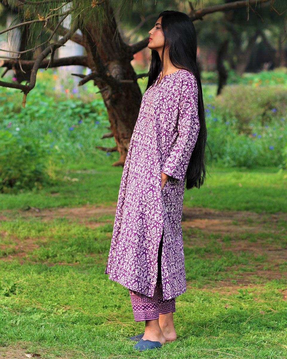 Purple Kurti | Kurta set for women | Kurti pant set for summer | Trendy kurta designs | Chidiyaa