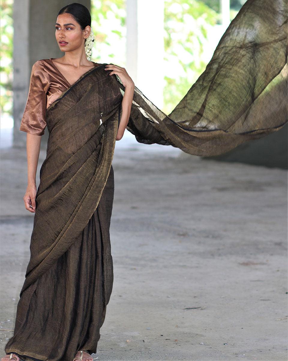 Linen saree | Linen zari saree | Linen saree online | Saree for women| Chidiyaa