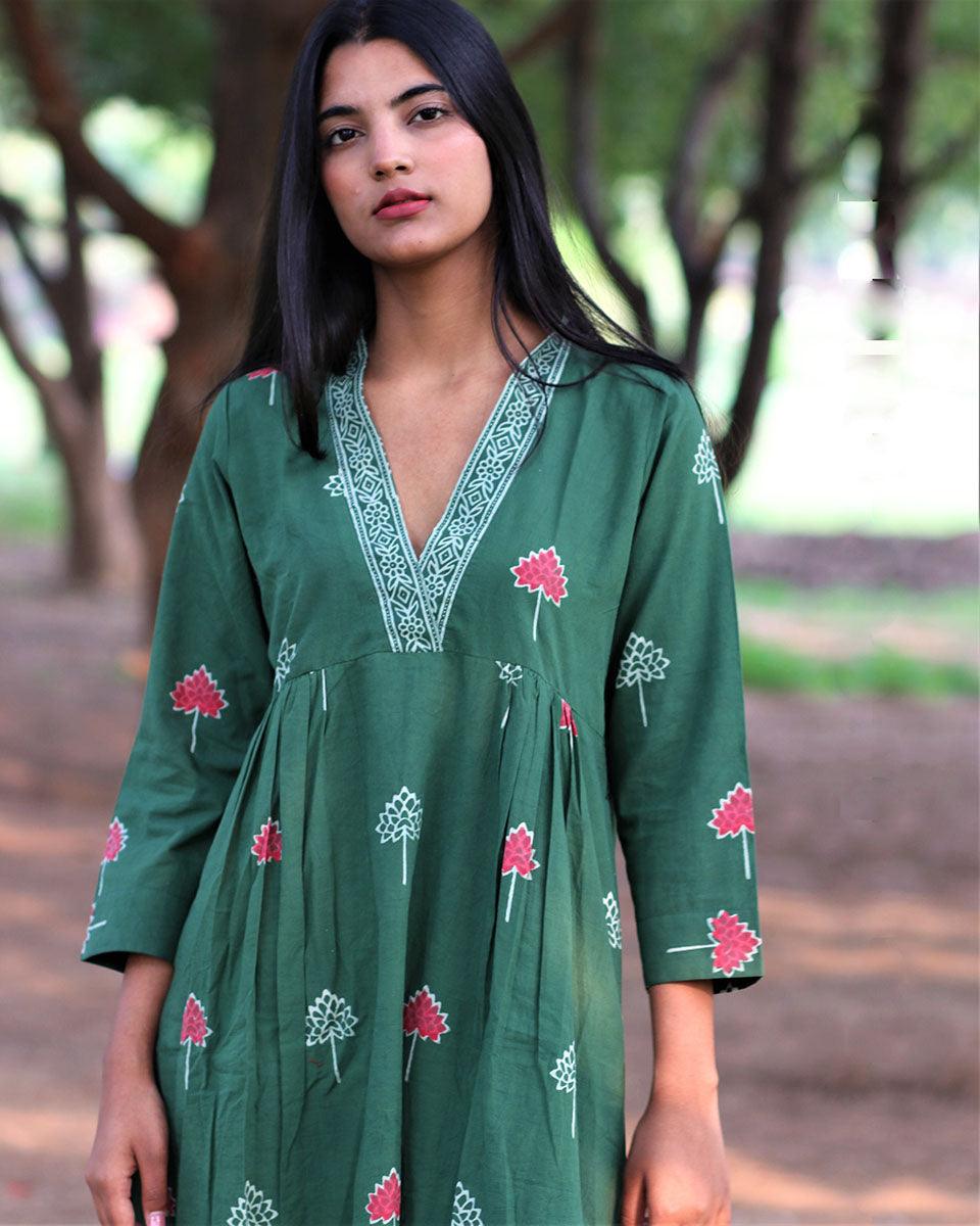 Kurta Set for women | Green Kurti Pant Set | Chidiyaa