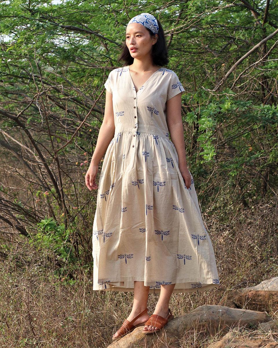dragonfly dress design Women's Summer Dragonfly Print Sling Dress, Watercolor Dragonfly Casual Loose Beach Sundress, Nature Lover Gift, Artsy Gift for Her