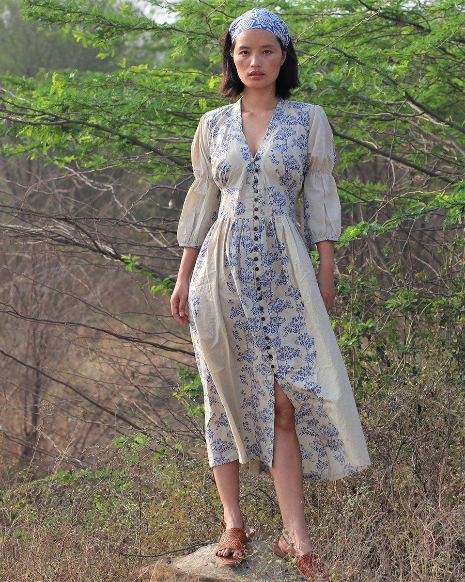 Buy Beige Blue Printed Cotton Dress | Dress Designs | Summer XL Buy Beige Blue Printed Cotton Dress | Dress Designs | Summer XL