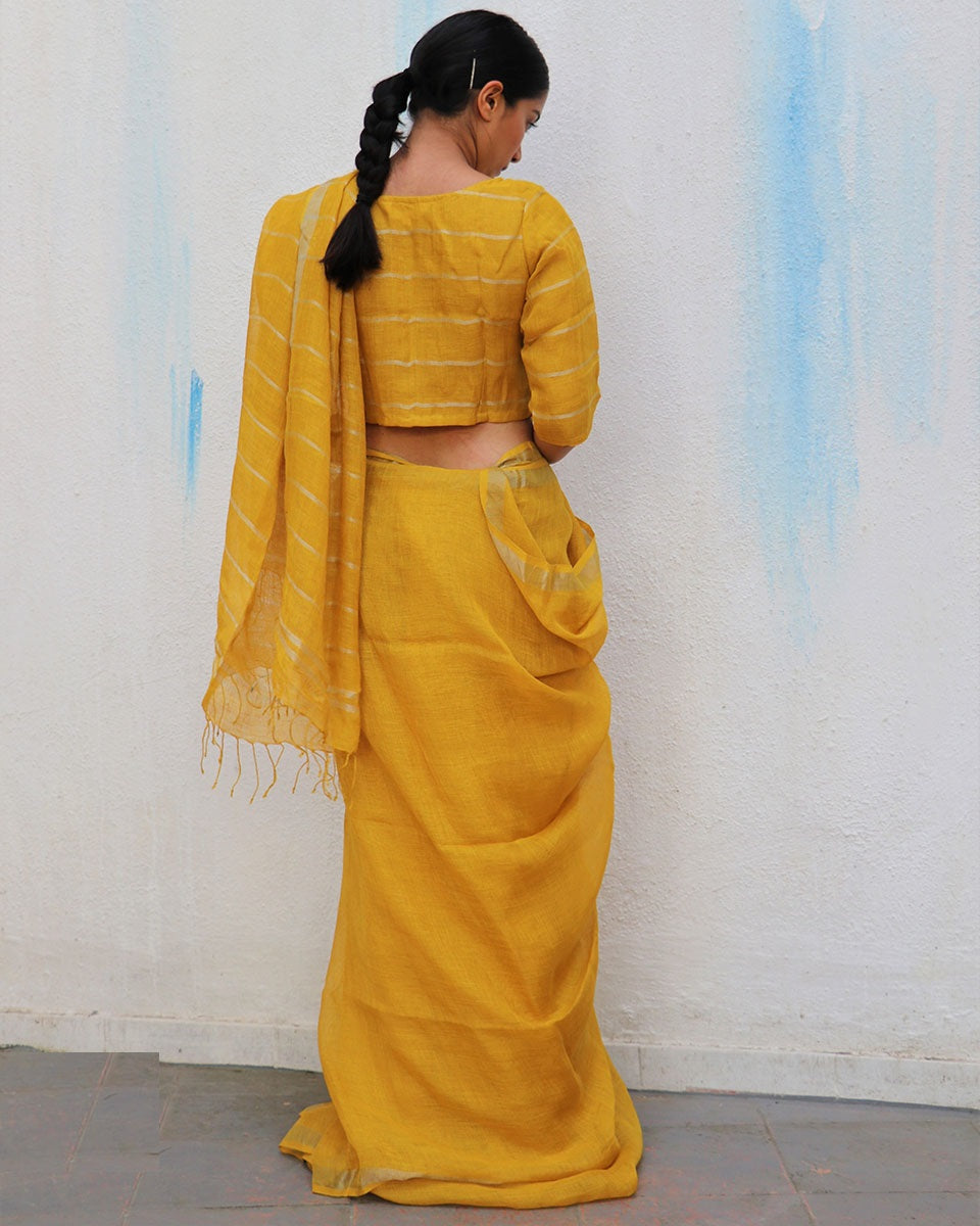 Dahlia Bliss Handwoven Linen Saree - Everyday Beautiful