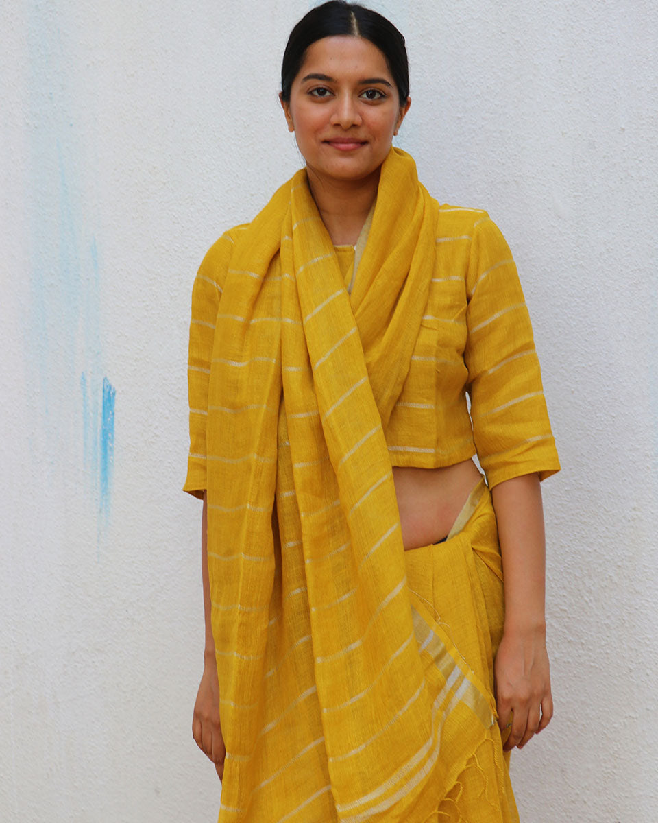 Dahlia Bliss Handwoven Linen Saree - Everyday Beautiful