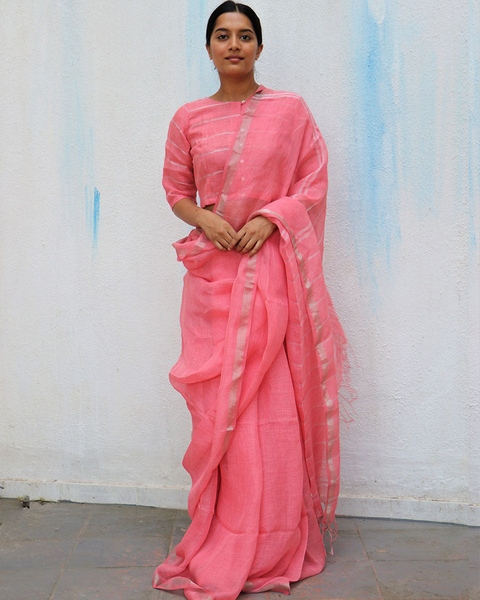 Primrose Enchantment Handwoven Linen Saree