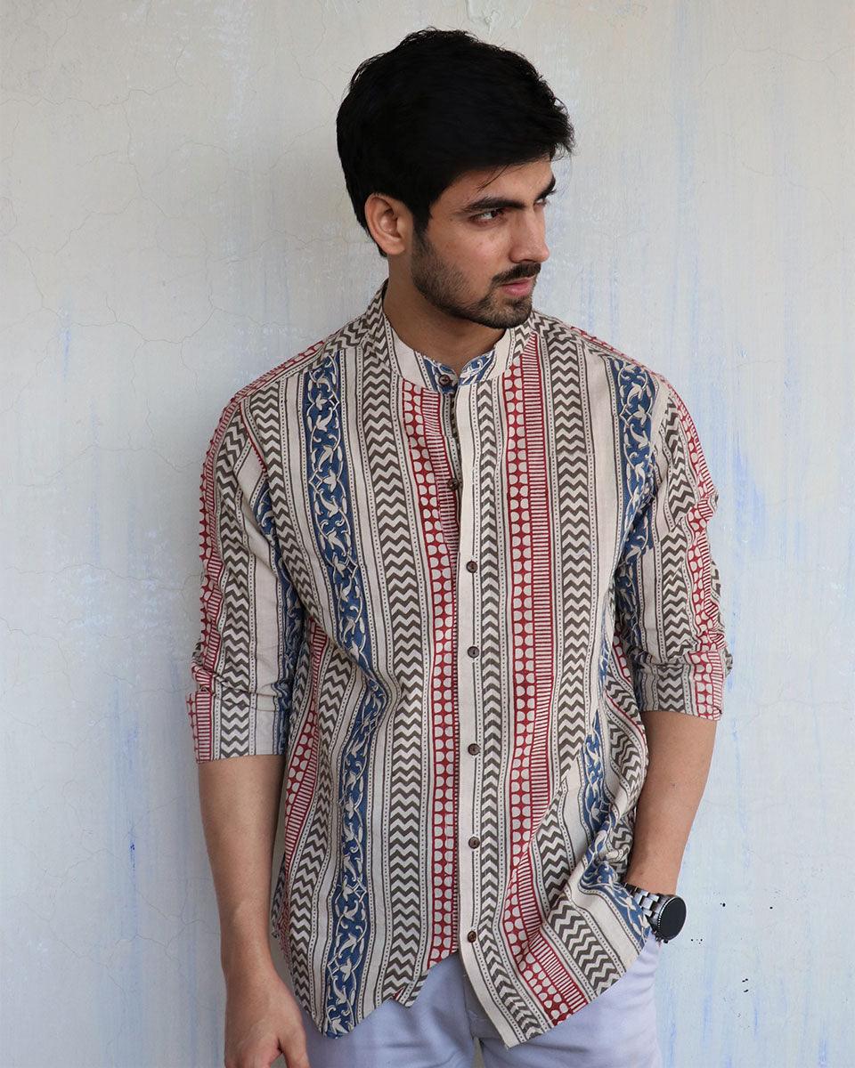 Buy Ivory Block-Printed Men's Shirt | Men Shirt Design Buy Ivory Block-Printed Men's Shirt | Men Shirt Design