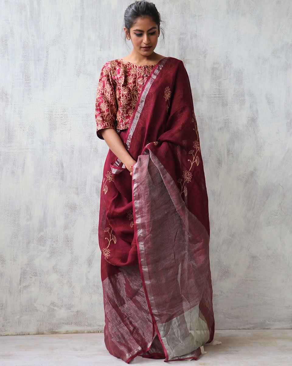 Linen zari saree | Linen saree | Linen saree online | Chidiyaa