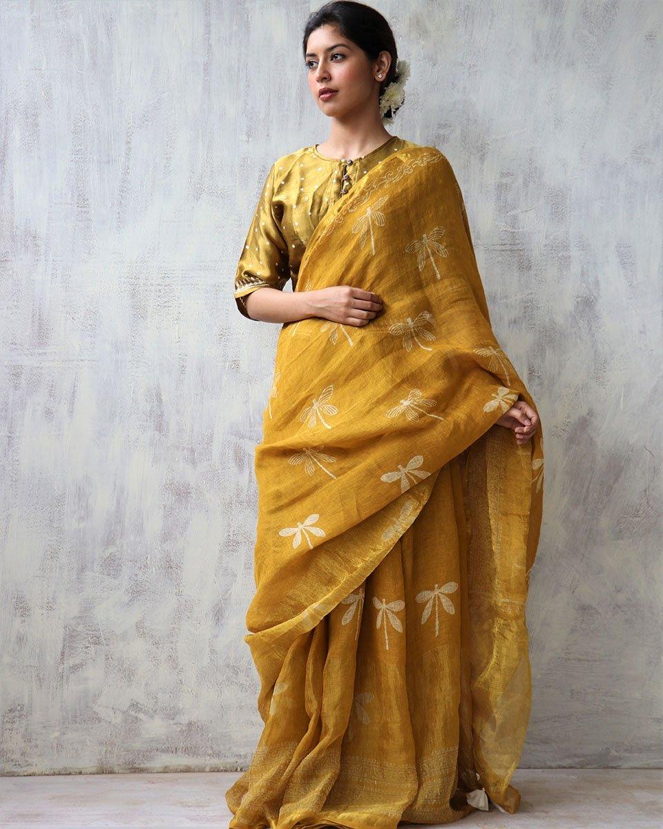 Linen zari saree | Linen saree | Linen saree online | Chidiyaa