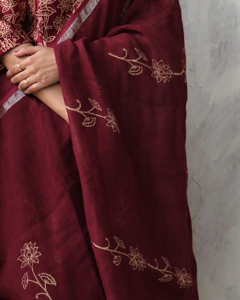 Linen zari saree | Linen saree | Linen saree online | Chidiyaa