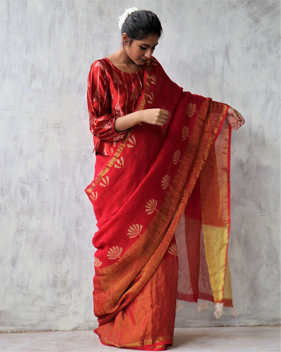 Linen zari saree | Linen saree | Linen saree online | Chidiyaa