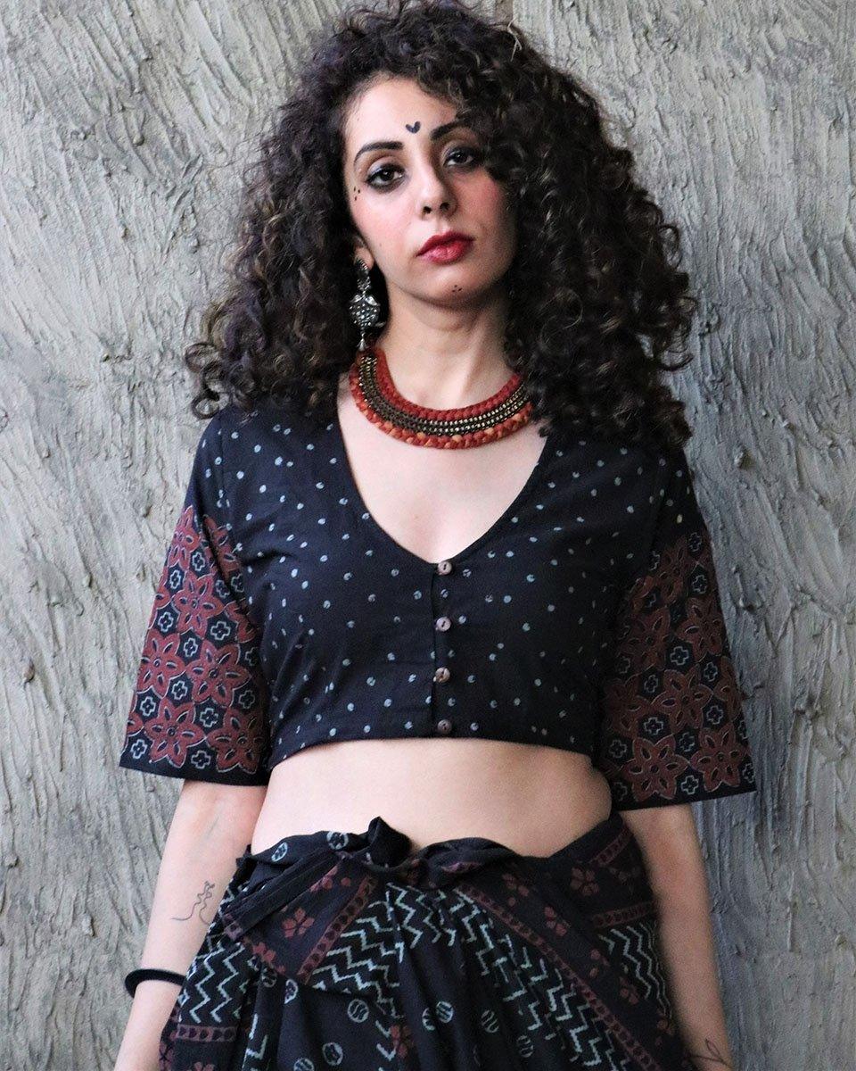Buy Black Kohl Blockprinted Crop Top Cotton Blouse Blouses Designs