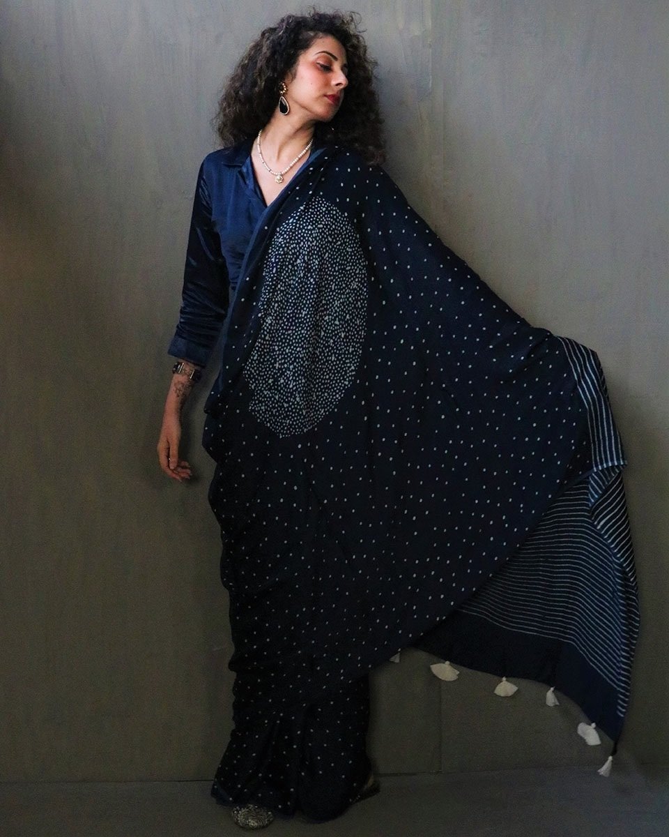 Nadia Handblockprinted Modal Silk Saree