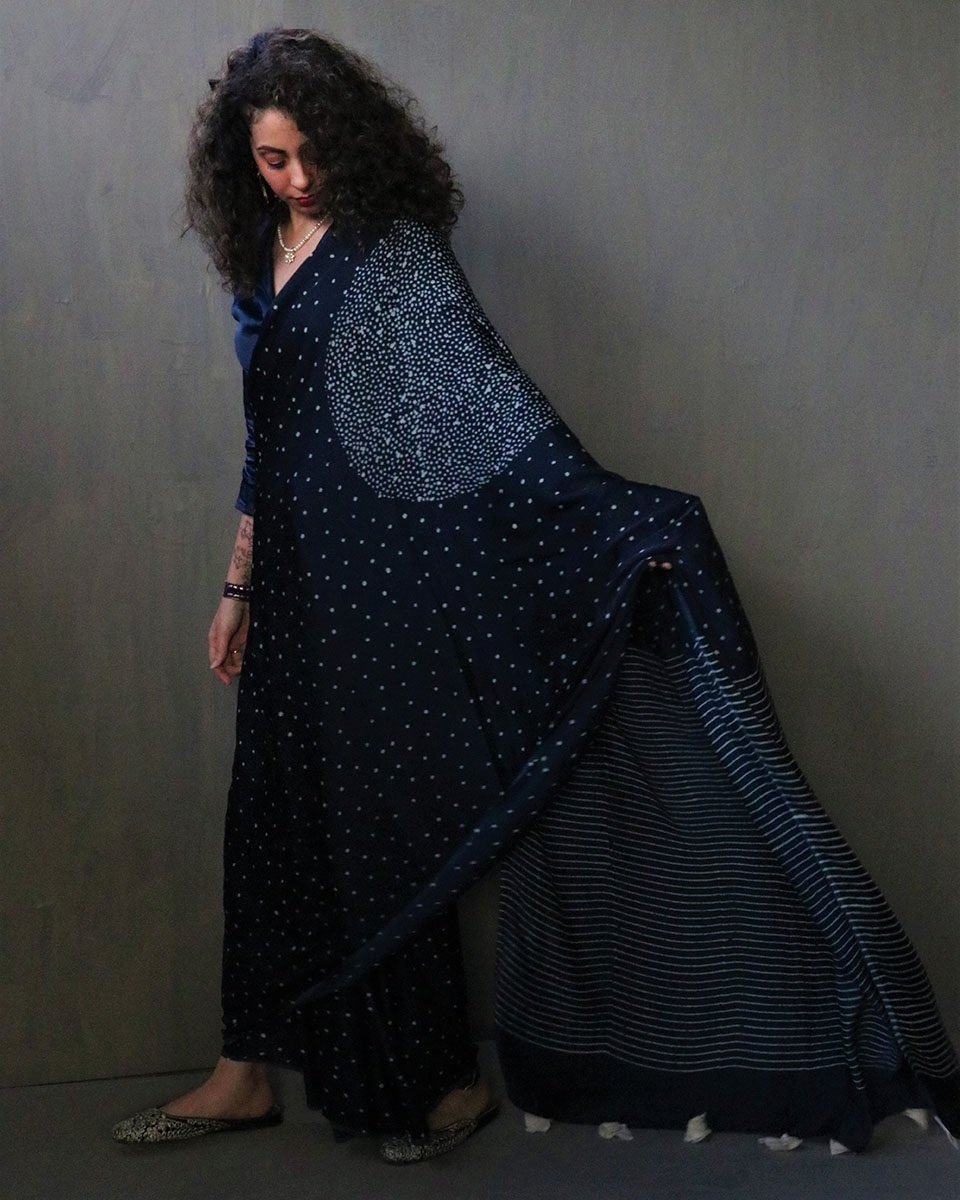 Nadia Handblockprinted Modal Silk Saree