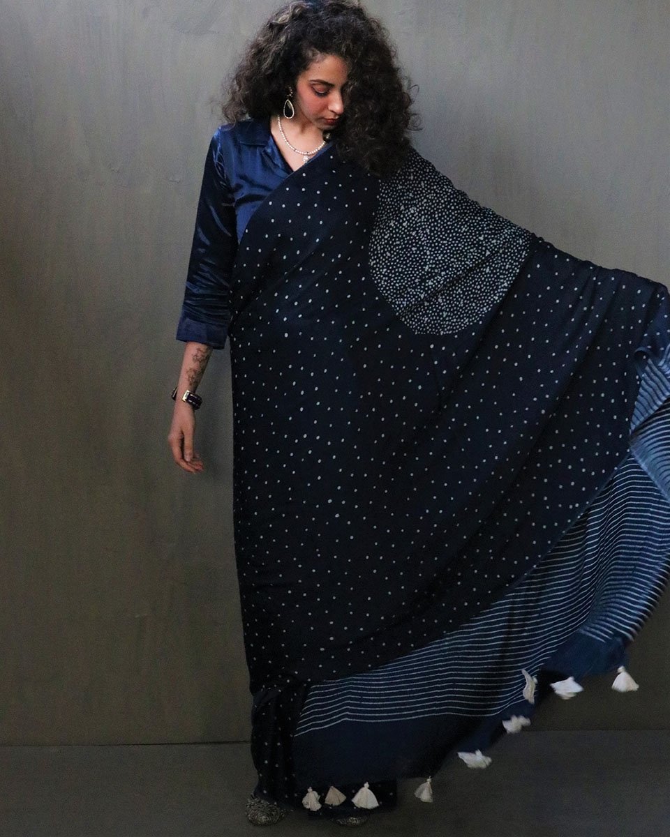 Nadia Handblockprinted Modal Silk Saree