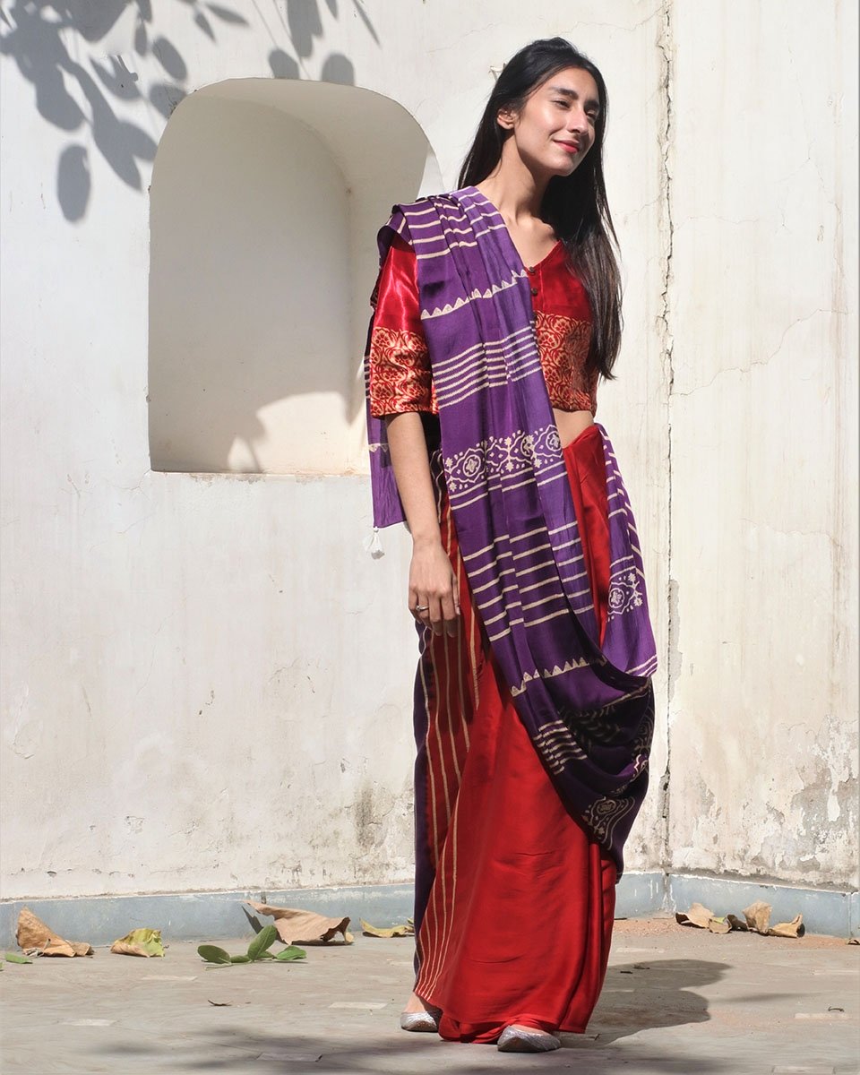 Heba Purple Red Modal Silk Saree - Rang