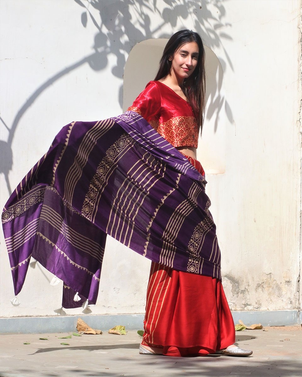 Heba Purple Red Modal Silk Saree - Rang