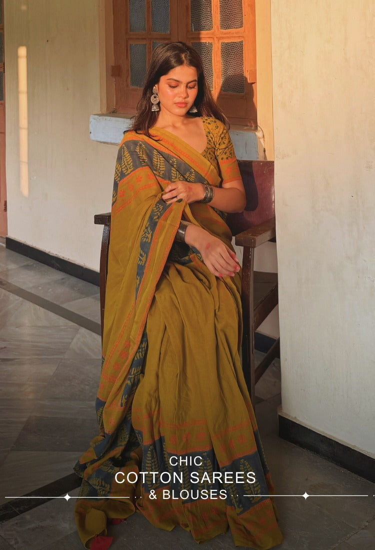 Chic Cotton Sarees & Blouses for the Modern Malayali Look