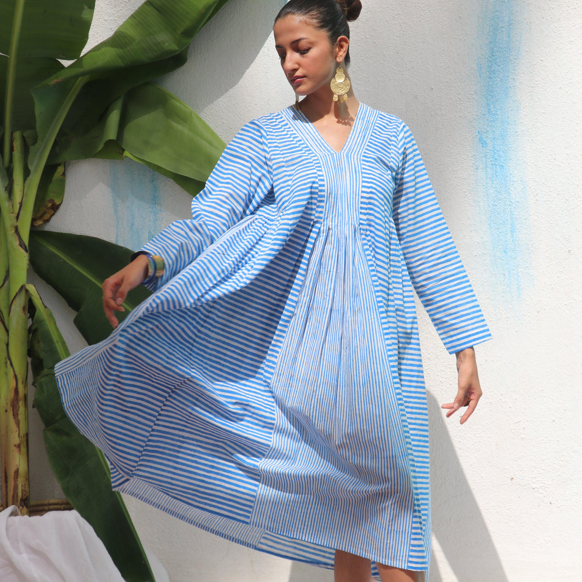 knee length dresses for ladies Eyza Dabu Slub Cotton Hand Embroidered Dress main image 1