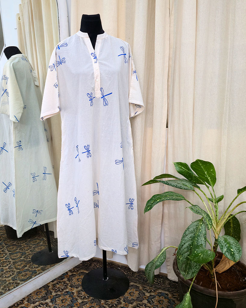 Aaradhya White Handblock printed cotton kurta - Love Despite