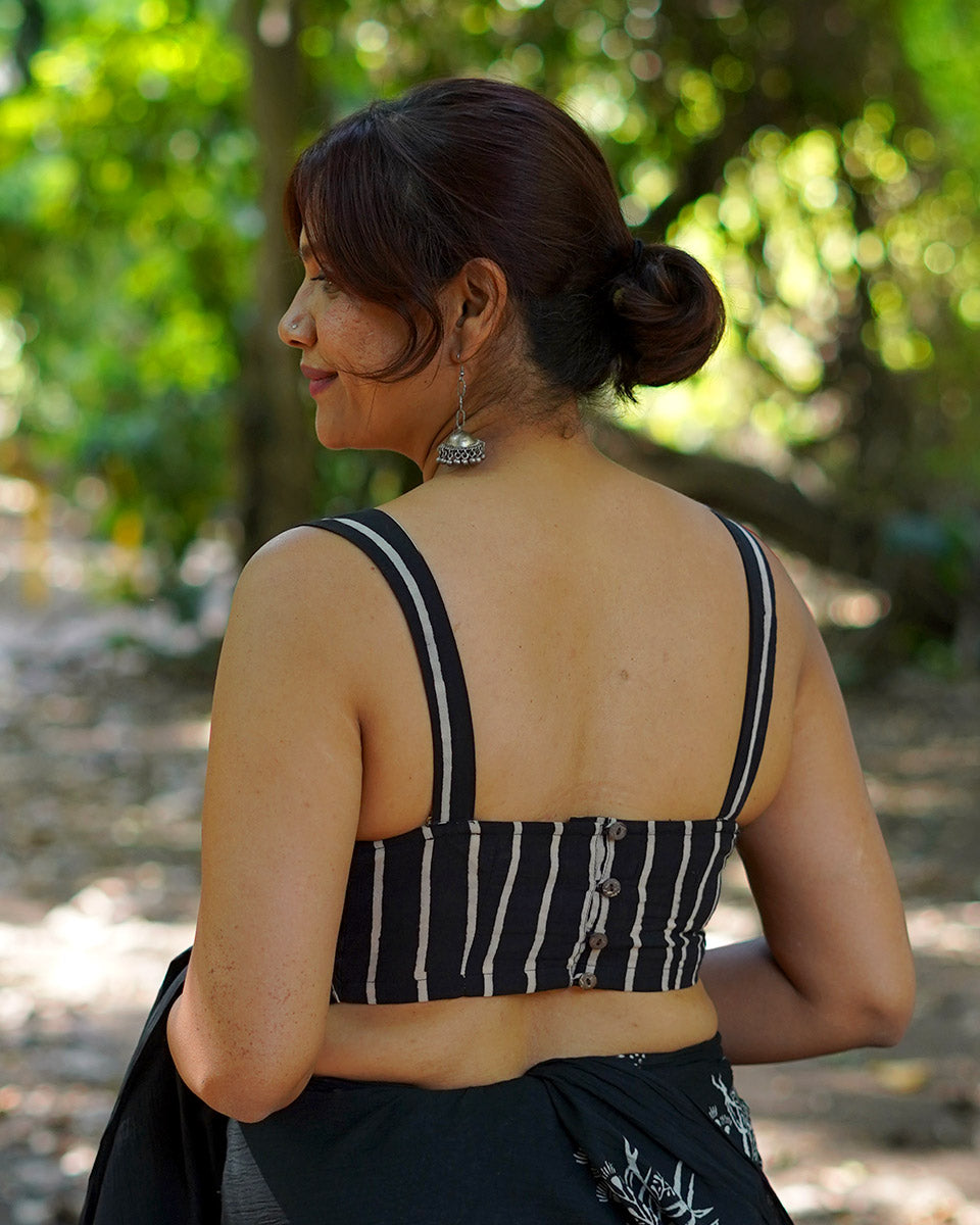 Cool Breeze Black Hand Block Printed Cotton Blouse - UMT