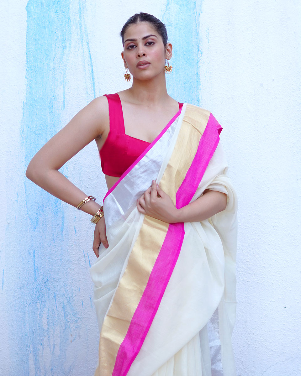 Hera Ivory White Handwoven Cotton Saree - NTC
