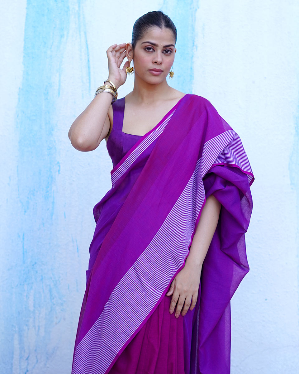Thalassa Royal Purple Handwoven Cotton Saree - NTC