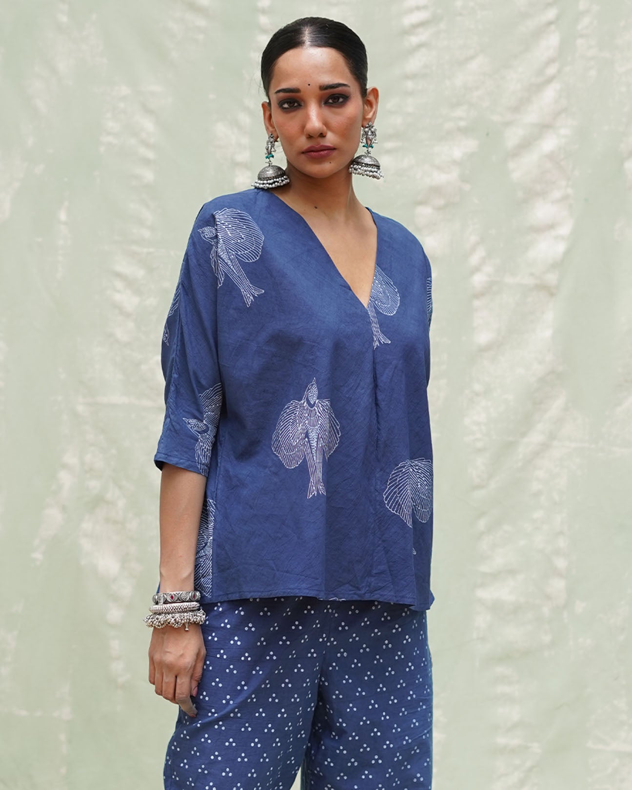 Jamini Blue Handblock Print Cotton Top- INDI