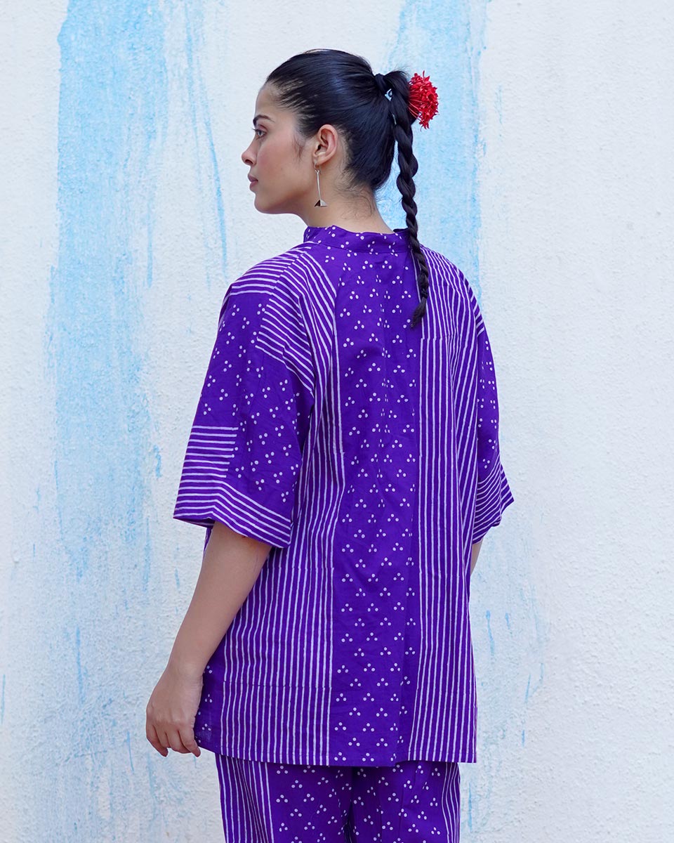 Udti Purple Handblock Print Cotton Top - BFG