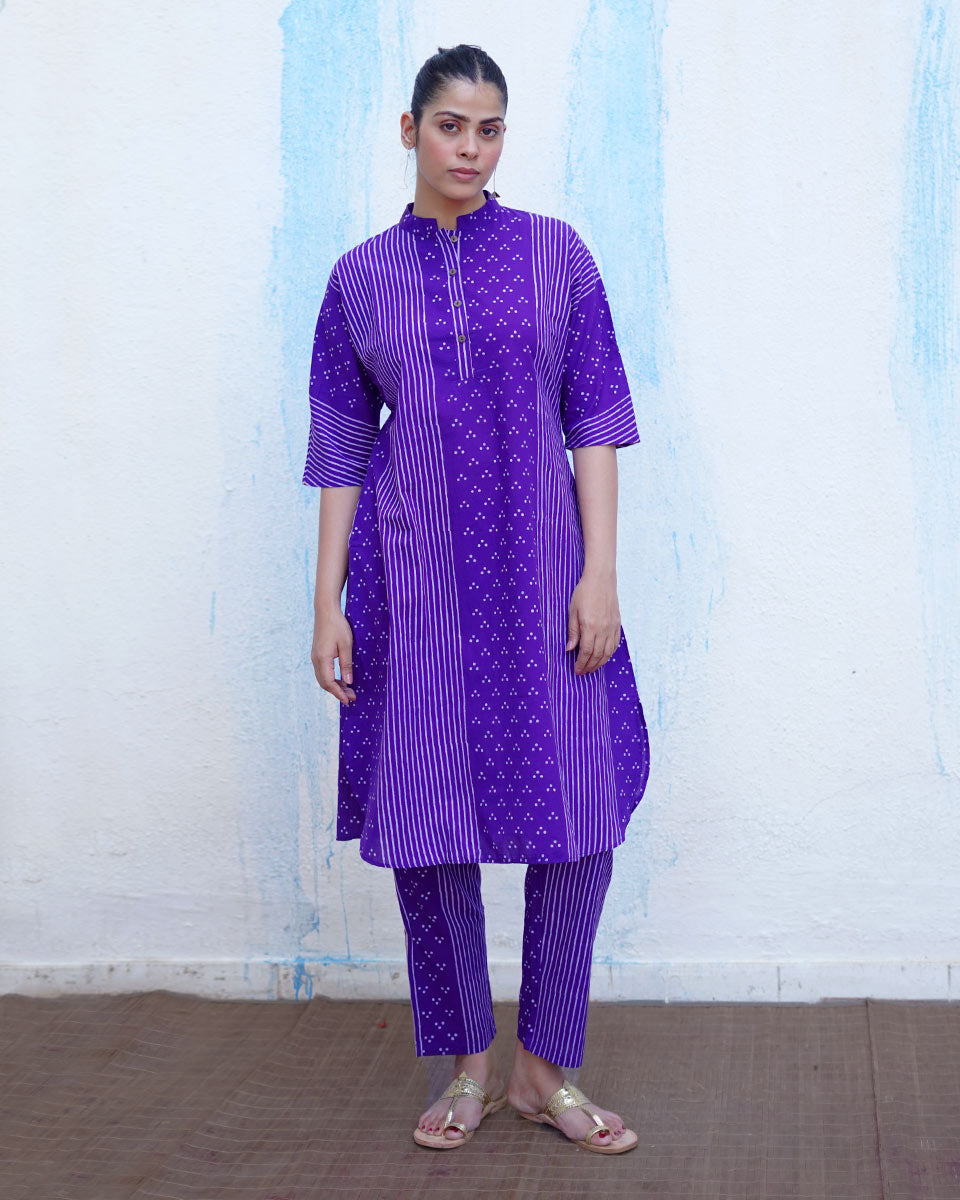 Maina Purple Handblock Print Cotton Kurta Set - BFG