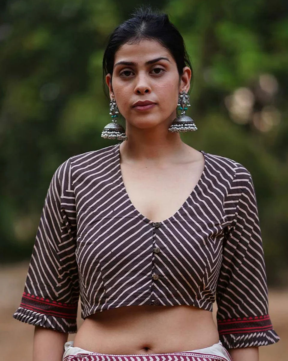Kaliyon Ka Chaman Brown Block Printed Cotton Blouse - WW