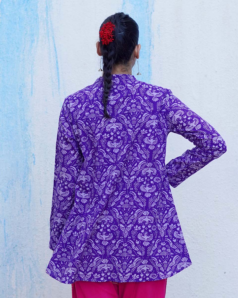 Phooli Purple Handblock Print Cotton Top - BFG