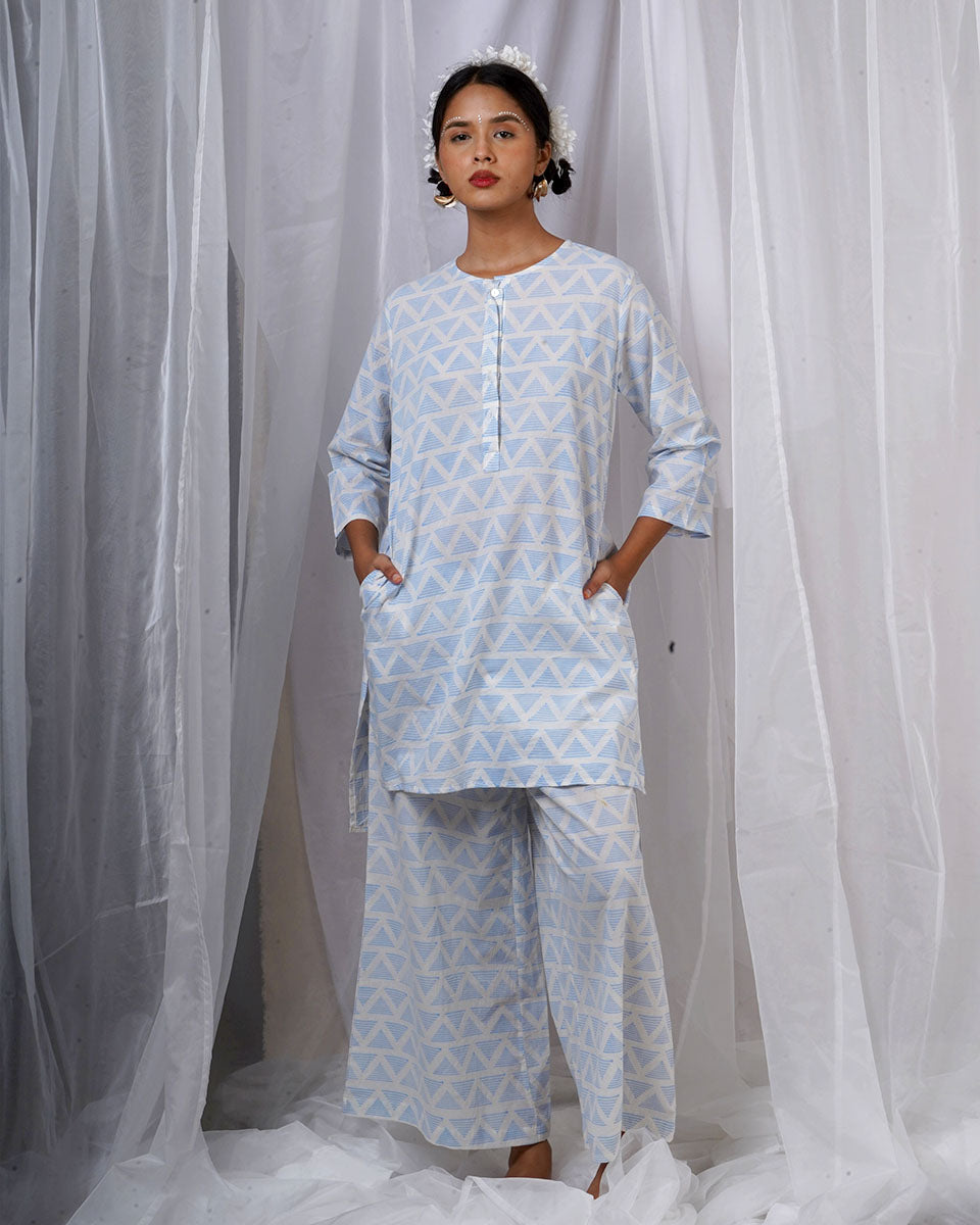 Chaaya Light Blue Hand Block Printed Kurti-BAD