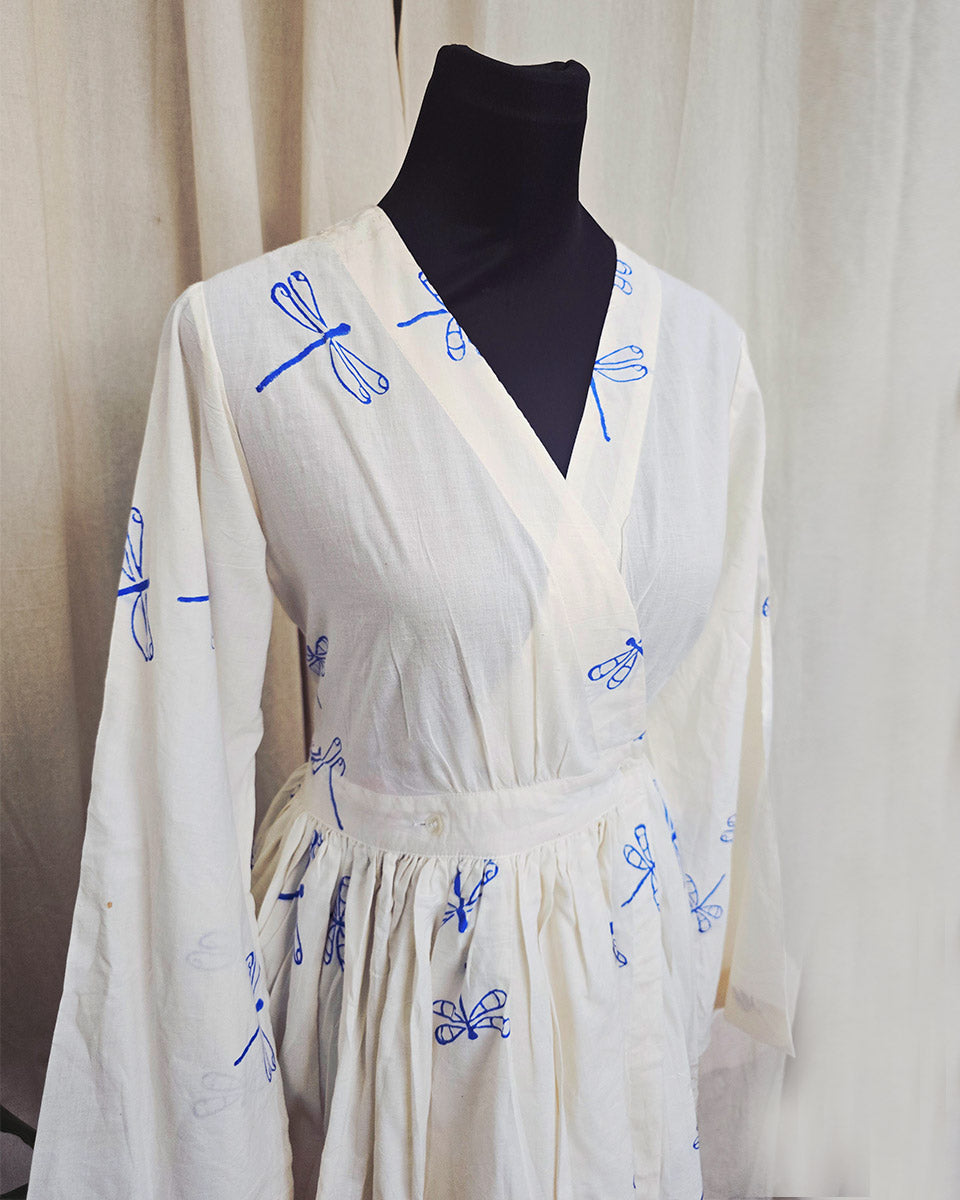 Kalpana White  handblock printed Cotton dress - Love Despite