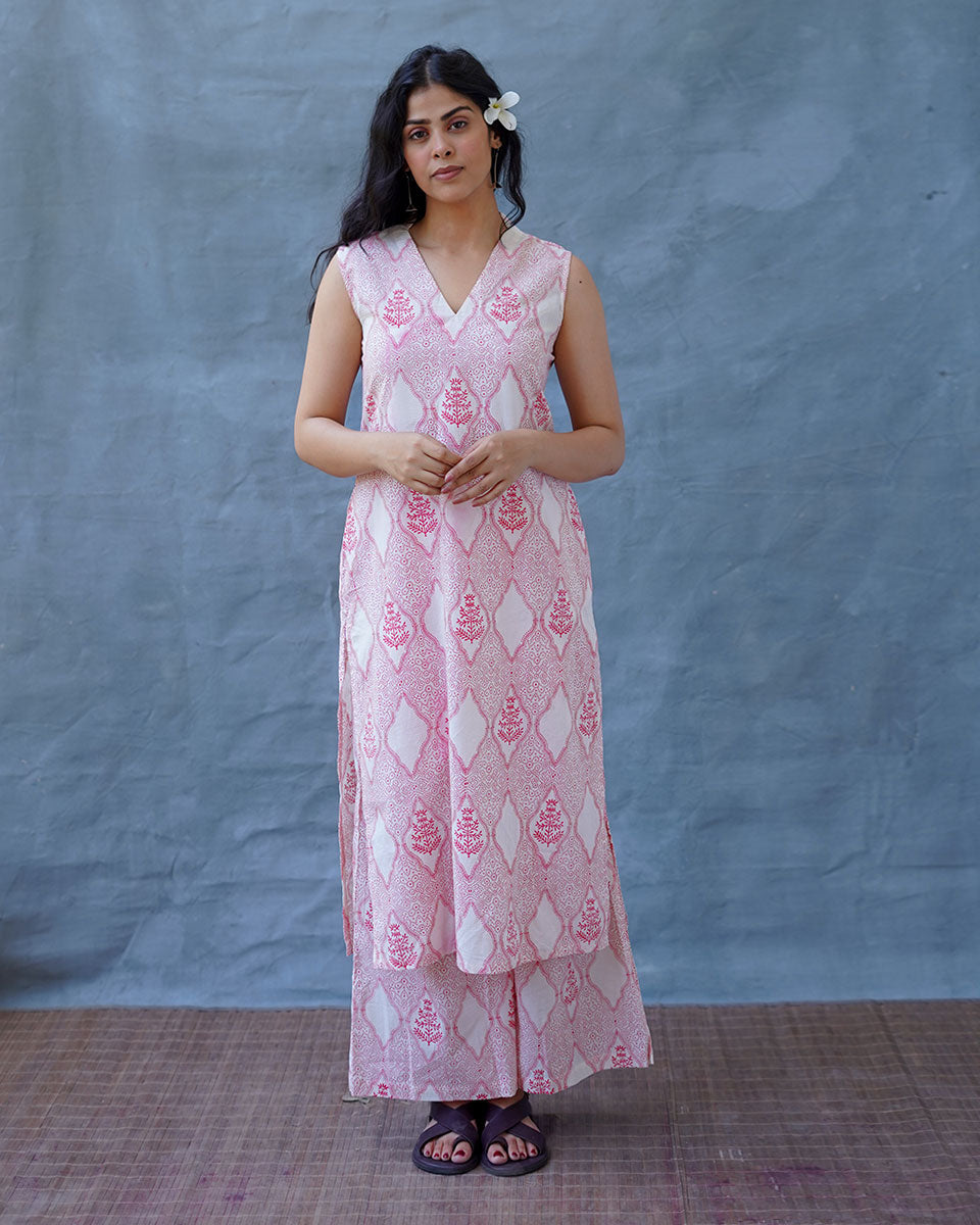 Nargisâ€™s Noor Blush Pink Hand Block Print Kurti - MMG