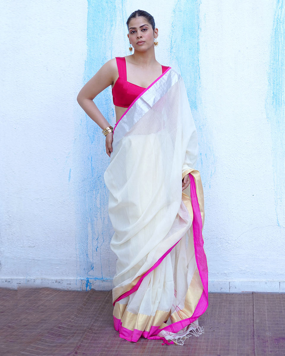 Hera Ivory White Handwoven Cotton Saree - NTC