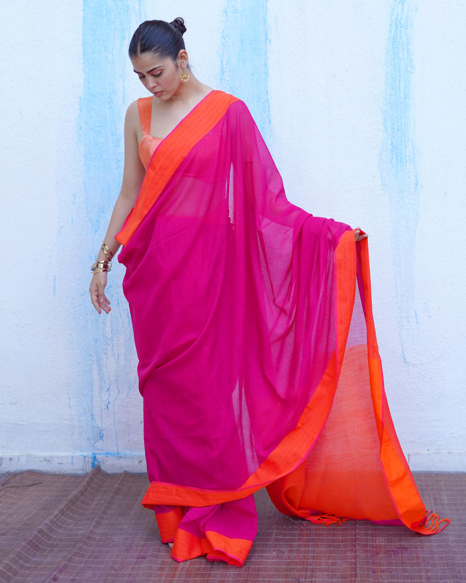 Gaia Pink Handwoven Cotton Saree - NTC