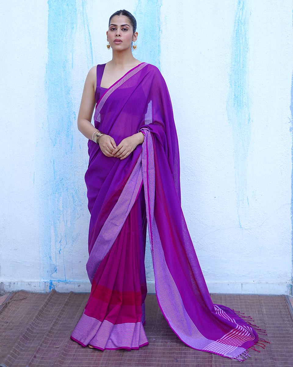 Thalassa Royal Purple Handwoven Cotton Saree - NTC