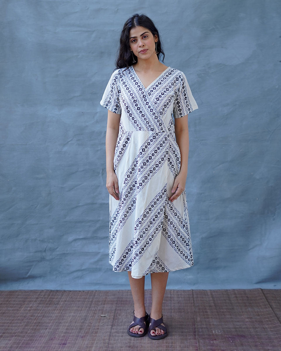 Rain Hush Grey Block Printed Dress - BMS
