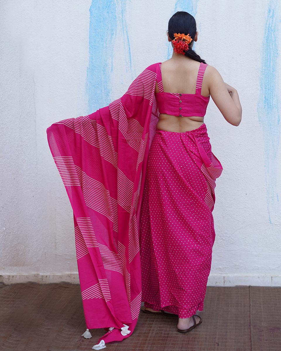 Koyal Pink Handblock Print Cotton Saree - BFG