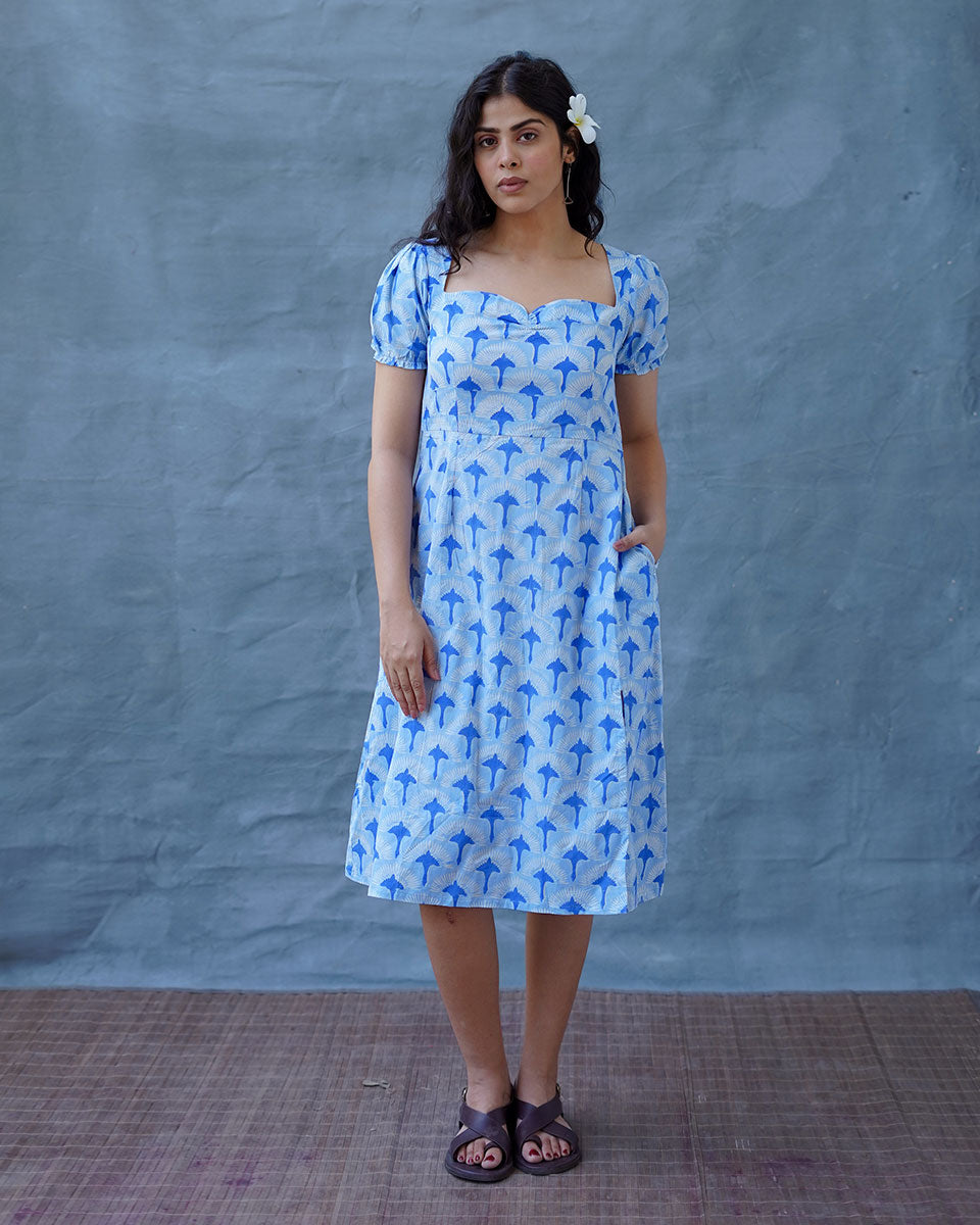 Ishani Blue Hand Block Printed Dress-BAD