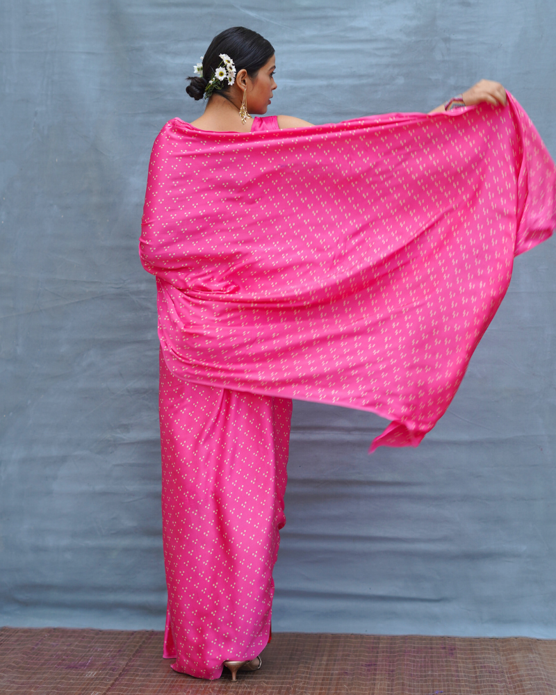 Light Sway Pink With Red Handblock Print Modal Silk Saree - Flow