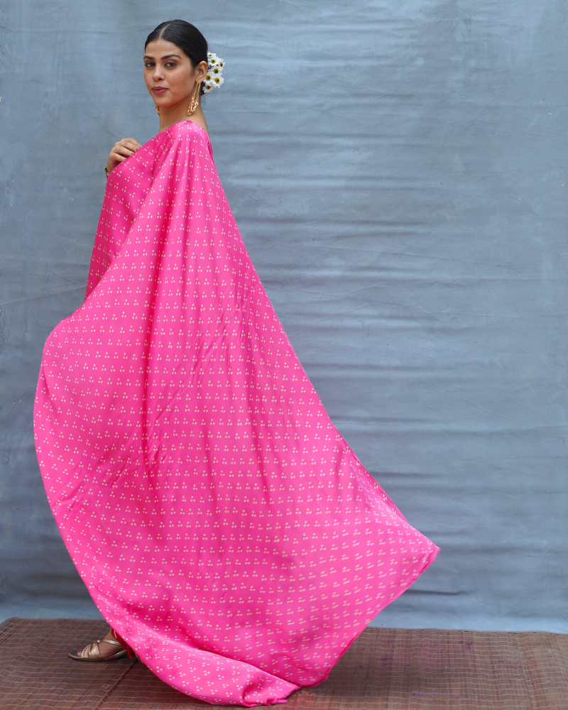Light Sway Pink With Red Handblock Print Modal Silk Saree - Flow