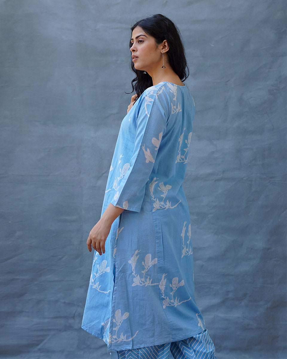 Tia Blue Hand Block Printed Kurta Set-BAD
