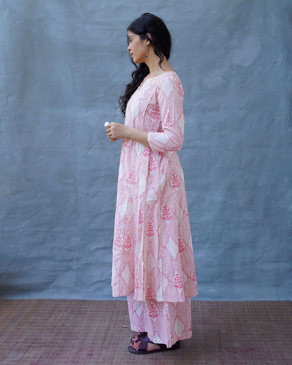 Sunflowerâ€™s Sheen Blush Pink Block printed Kurti - MMG
