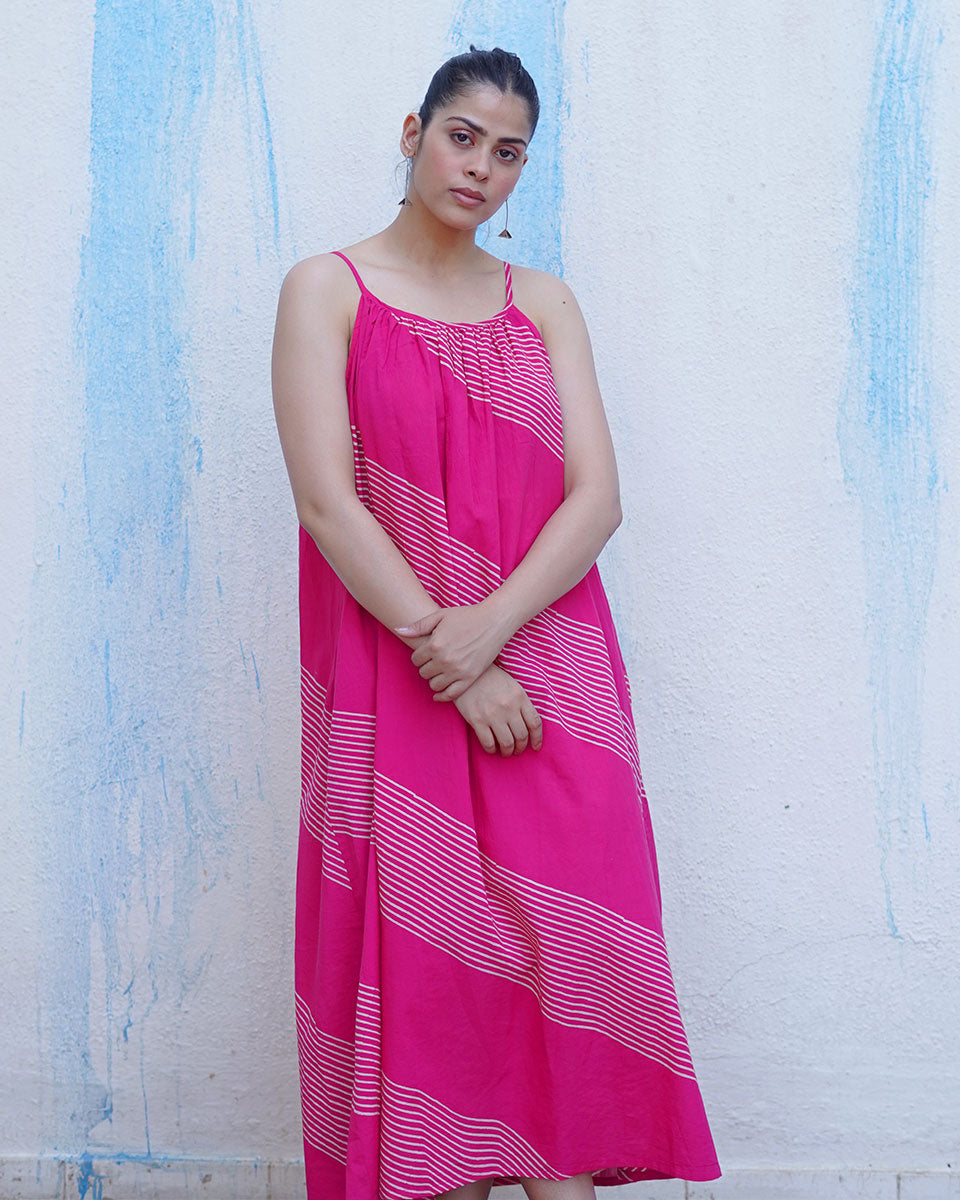 Titli Pink Handblock Print Cotton Dress - BFG