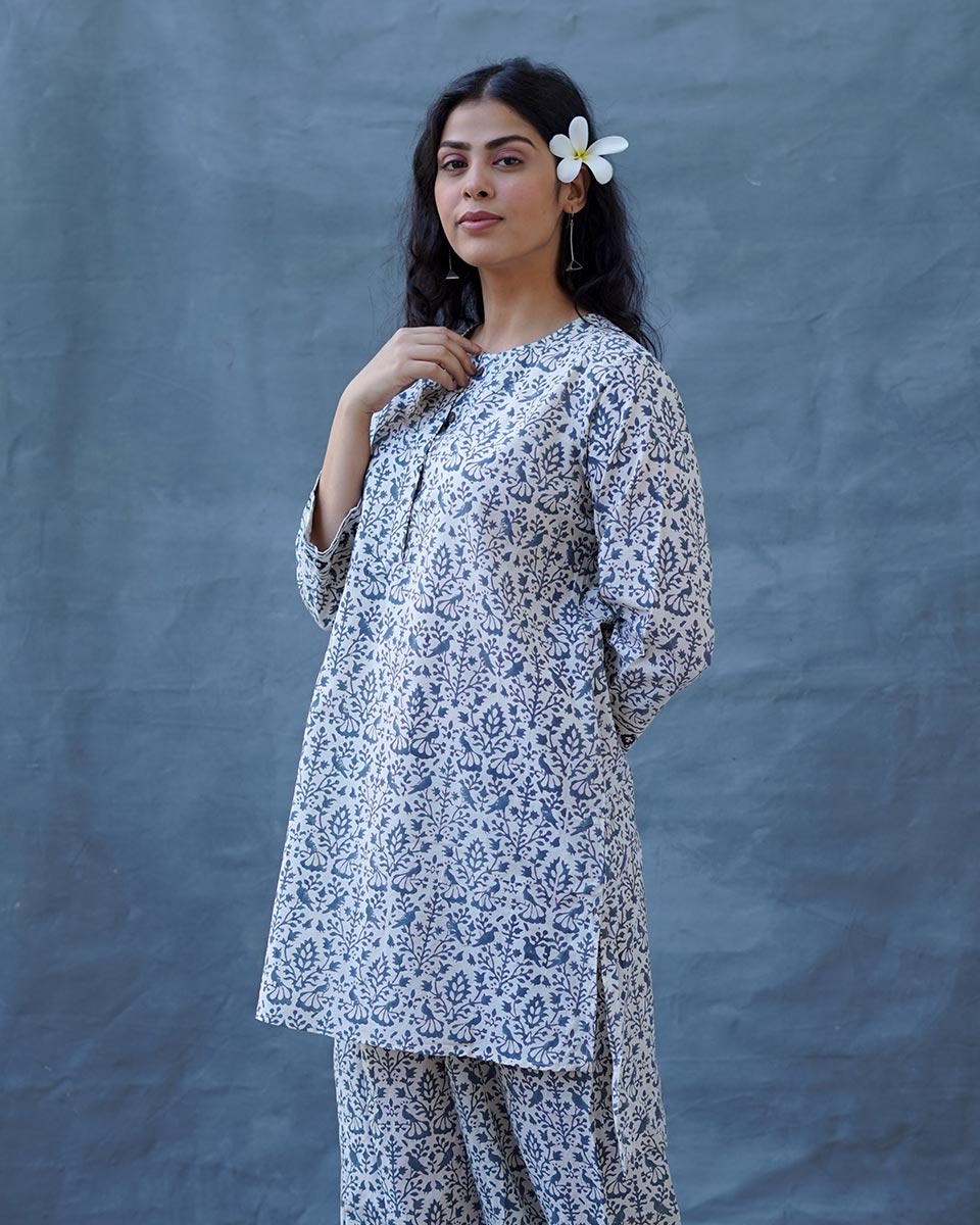 Mist Over Hill Grey Block Printed Top - BMS