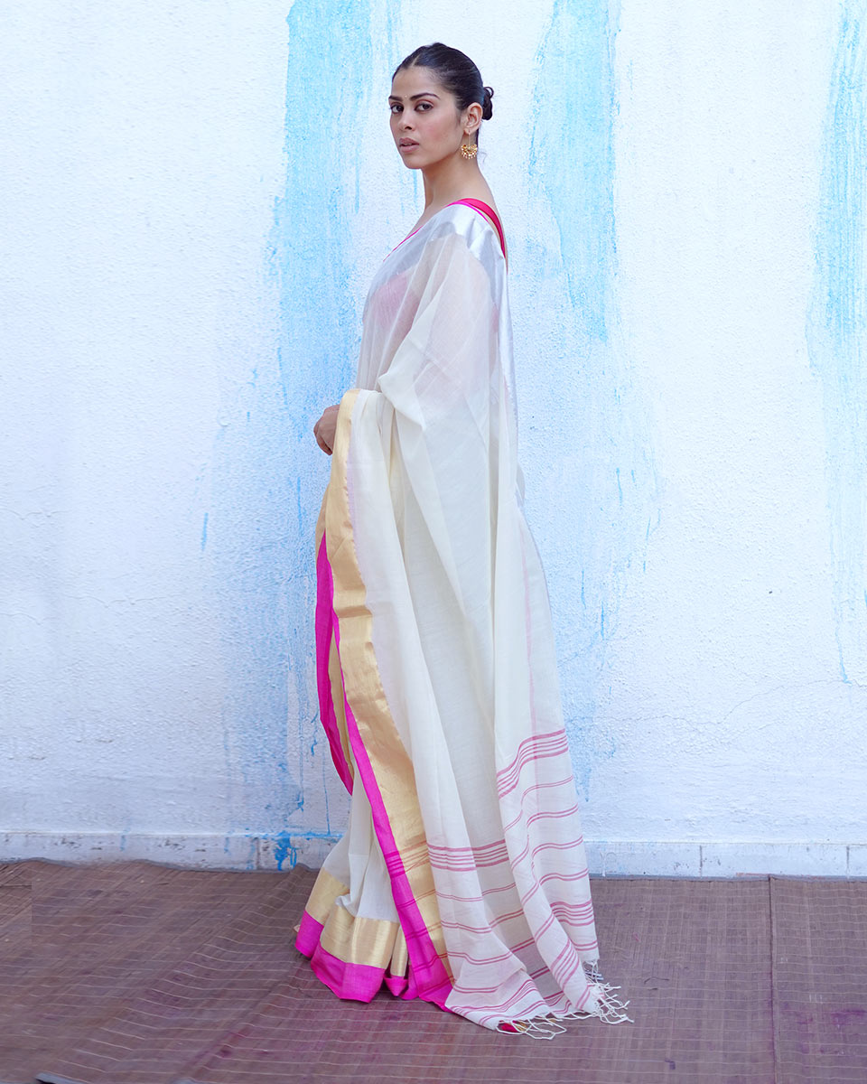 Hera Ivory White Handwoven Cotton Saree - NTC