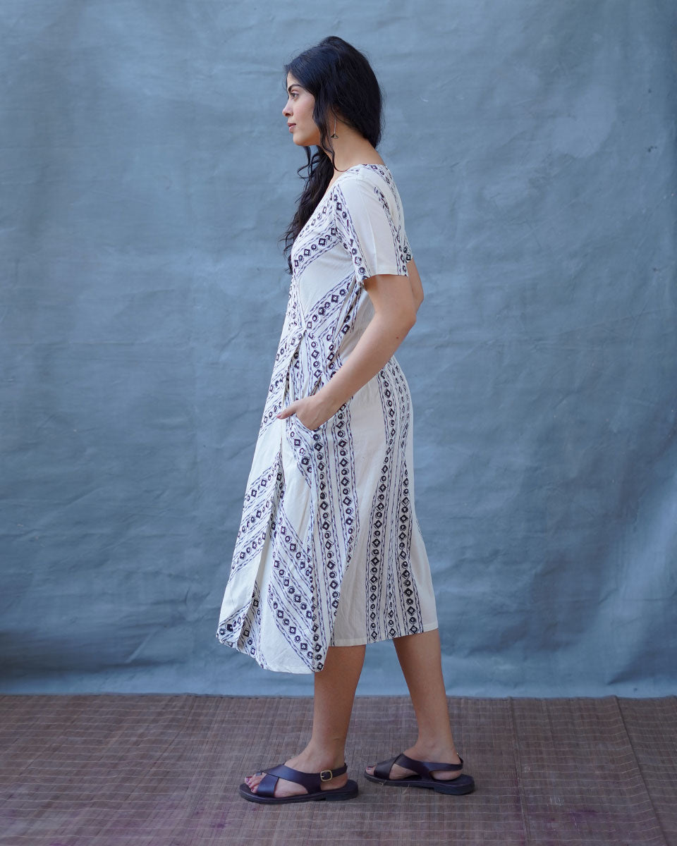 Rain Hush Grey Block Printed Dress - BMS