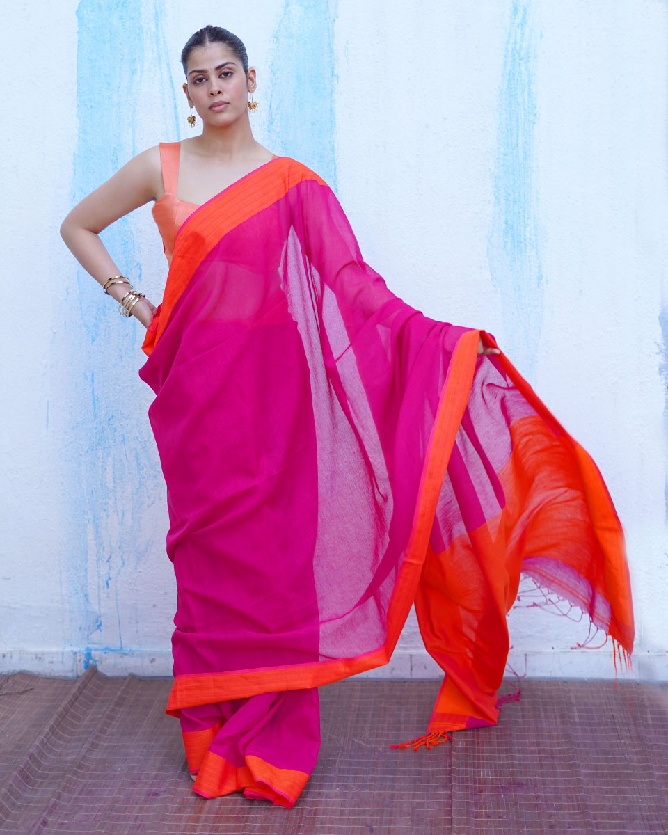 Gaia Pink Handwoven Cotton Saree - NTC